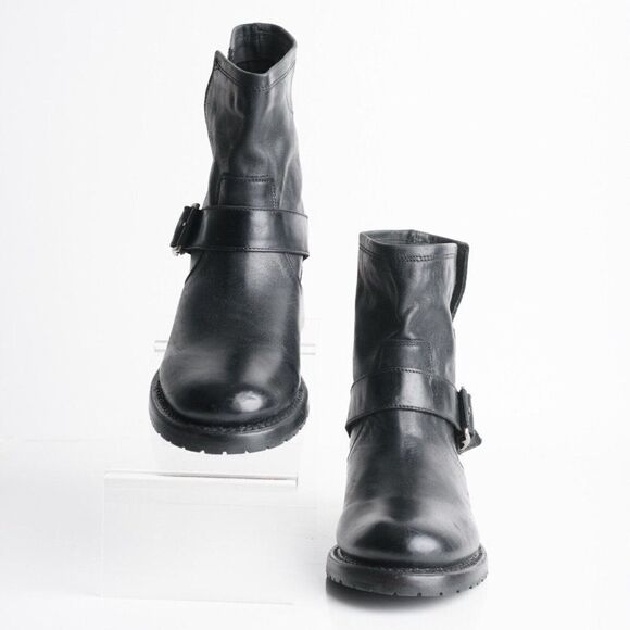 Frye Womens Natalie Engineer Black Leather Bootie Mid-Calf Boots US 6.5 EU 37 - Picture 4 of 8